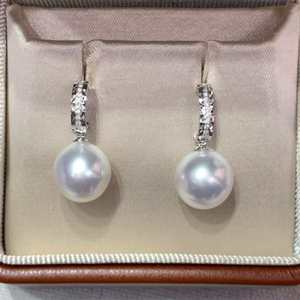 Pendientes de Perlas Blancas Nanyang de Agua Salada, Platino PT950 con Incrustaciones de Diamantes, Joyería Premium de Alta Gama, Regalos para Mujer, Venta al Por Mayor - Product Image 4