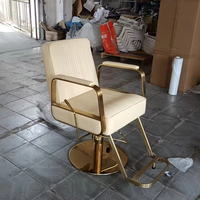 Chaise de barbier moderne pour coiffure Siège coupe de cheveux Chaise de coiffure en métal à cadre doré pour salon de coiffure