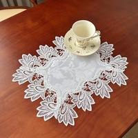 TaiGen Set de table rectangulaire et sous-verre en polyester jacquard français rétro, motif floral romantique style pastoral