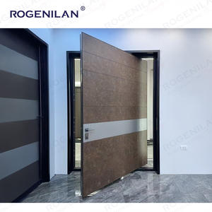 Puerta de Seguridad Pivotante de Aluminio con Placa de <span class=keywords><strong>Roca</strong></span> Moderna para Casa o Villa, Puerta Exterior Frontal con Vidrio Lateral, Marca Rogenilan - Product Image 4