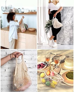 Portatile in cotone riutilizzabile maglia Tote Bag manico in rete lavabile organizzatore di generi alimentari per frutta e verdura Shopping per i mercati - Product Image 5