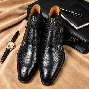 Botas <span class=keywords><strong>Chelsea</strong></span> Clásicas de Cuero Genuino para Hombre con Logotipo Grabado con Patrón de Serpiente, Diseño Ligero para Otoño/Invierno, Oficina y Carrera - Product Image 5