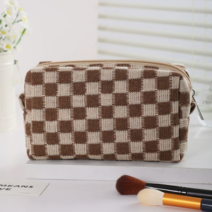 Borsa da Viaggio per Trucchi in Tessuto Non Tessuto a Quadretti con Manici Laterali, <span class=keywords><strong>Cerniera</strong></span> Premium e Design alla Moda, Grande - Product Image 6