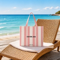 Tas Kanvas Kartun Logo Kustom Kapasitas Besar dengan Ritsleting, Tas Bahu untuk Liburan Pantai dan Belanja, Grosir Pabrik OEM