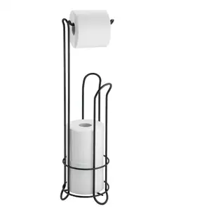 New Products Eco Friendly Custom Black Free Standing Iron Toilet Paper Roll Holder Stand