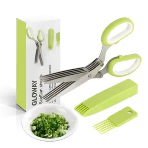 Kitchen Gadget Multifunction Vegetable Scissor Kitchen Herb Shear Cutter Stainless Steel 5 Blade Herb Scissor With Cleaning Comb