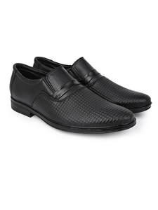 Black Signature Textured <b>Slip</b>-On Casual Formal Shoes for Men Stylish Office Wear Comfortable Lightweight Regular Fit Business - Product Image 5