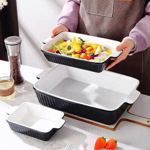 <b>Ceramic</b> Double-Eared Baking <b>Pan</b> Rectangle Large Capacity Oven Safe For Home Use - Product Image 1