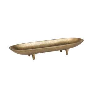 Plateau de service ovale allongé en métal antique avec pieds – Idéal pour hôtels, restaurants et traiteurs - Product Image 1