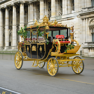 Calèche à Chevaux à Quatre Roues Noire pour Mariage, Calèche Royale Tirée par des Chevaux, Calèche de Mariage - Product Image 3