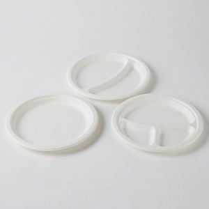 Assiette jetable biodégradable en bagasse de canne à sucre à 4 compartiments, blanche, 9''/10''/12'', emballage en boîte en papier - Product Image 1