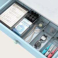 Ensemble de 4 tailles, boîte de rangement en plastique PS transparent, écologique, pour la maison, le bureau, la cuisine, la salle de bain, tiroir combiné réglable