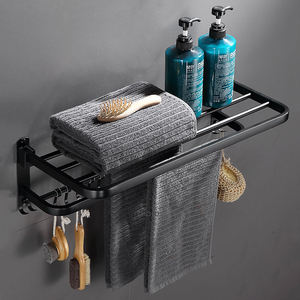 Étagère de rangement pliable pour salle de bain <span class=keywords><strong>Porte</strong></span>-serviettes <span class=keywords><strong>mural</strong></span> en acier inoxydable <span class=keywords><strong>noir</strong></span> <span class=keywords><strong>mat</strong></span> avec crochet <span class=keywords><strong>Porte</strong></span>-serviettes - Product Image 2
