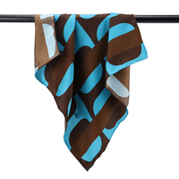 Pañuelo Ligero Personalizado con Diseño de Bloques de Color y Logotipo, en Azul Turquesa y Marrón, Pañuelos Personalizados para Mujer
