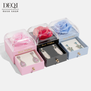 Deqi vuông Vĩnh cửu Hoa hộp đồ trang sức với ngăn kéo đóng cửa cho nhẫn bông tai đinh tán Mặt dây chuyền & dây chuyền-Giáng sinh Hộp quà tặng - Product Image 3