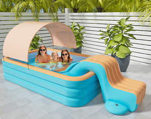 Piscine gonflable pour enfants avec toboggan, épaissie, grande, en PVC, avec auvent extérieur, protection solaire pour bébé, piscine à pagaies - Product Image 6