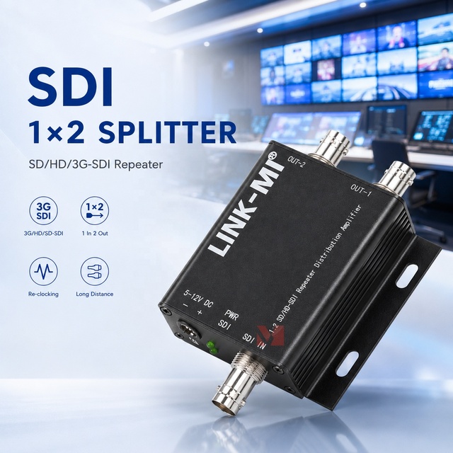 1 in 2 Out SDI Splitter Extender 140M-400M 1x2 3G/HD/SD-SDI Distribution Amplifier with Re-clocking