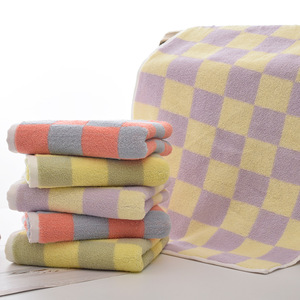 Toallas a cuadros de algodón puro de 34x72cm y 70x140cm, absorbentes, de jacquard, para rostro y baño, para uso doméstico. - Product Image 1