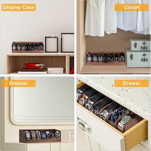 Caja de almacenamiento de madera con divisiones, tipo rectangular vertical, para cinturones, corbatas y accesorios, organizador de gabinete - Product Image 3