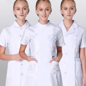 Uniformi abito abito bianco donna infermieristica scrub giacca lunghezza intera Poly Cotton SPA estetista set di uniformi per ospedale veterinario