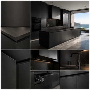 Gabinetes <span class=keywords><strong>de</strong></span> Cocina Modernos Minimalistas con <span class=keywords><strong>Isla</strong></span> Negra, Encimera <span class=keywords><strong>de</strong></span> Mármol y Almacenamiento sin Tiradores - Product Image 6