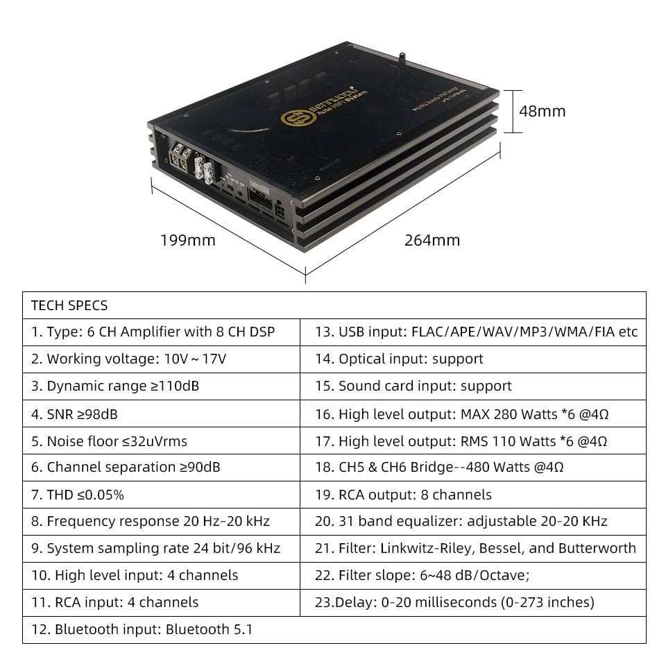 Sennuopu X6806chアンププロセッサー8チャンネルdspカーステレオ