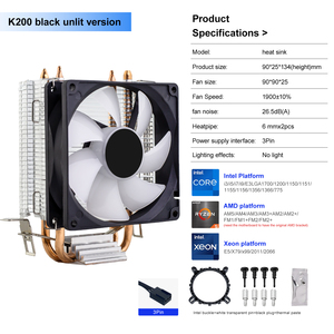 Wanmisle Factory Hot Sale RGB 90mm Efficient Cooling CPU Cooler for X79/X99/X299 <b>Motherboard</b> 2 Heat Pipes 4 Pin PWM Copper High - Product Image 3