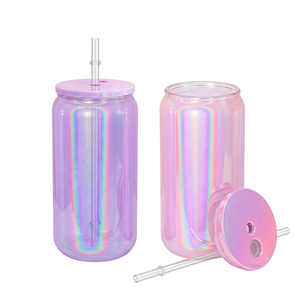 Lot de 25 Gobelets en Verre Scintillant de 16 oz avec Couvercle en Bambou, Personnalisables par Sublimation, Sans BPA, Lavables au Lave-Vaisselle, pour Impression DIY, Style Américain - Product Image 1