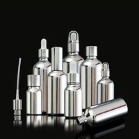 Flacon compte-gouttes en verre argenté avec bouchon à vis doré pour huiles essentielles et crèmes cosmétiques, disponible en 5ml, 10ml, 15ml, 20ml, 30ml, 50ml, 100ml