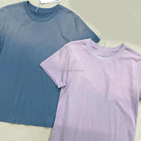 Nouveau T-shirt imprimé lettres 2026, bleu brume vintage, coupe ajustée, col rond, en coton pour femme