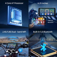 Kamera DVR Motor Anti Air 6,25 Inci, Wireless CarPlay Android Auto, Musik BT, Layar Navigasi Sentuh, Rekam Video 60FPS