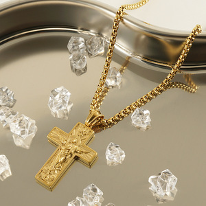 Kalung Salib Dewa Perdamaian Baja Anti Karat, Promo Panas, Gaya Eropa-Amerika <span class=keywords><strong>Retro</strong></span>, Lapisan Emas 18K, untuk Pria - Product Image 3