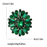 Bros Pin Antik Berlapis Emas dengan Kristal Radial Floral Vintage, Bingkai Paduan Logam, Berhiaskan Batu Rhinestone Baguette & Oval, Perhiasan Wanita, Hadiah