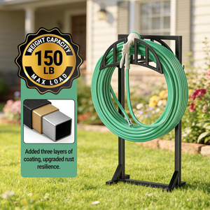 Soporte para manguera de jardín, soporte metálico para almacenamiento de manguera, con capacidad para 150 pies de manguera, soporte independiente para colgar mangueras. - Product Image 4