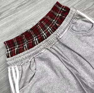 Pantalon de survêtement de <span class=keywords><strong>sport</strong></span> personnalisé à trois bandes double taille pantalon de <span class=keywords><strong>sport</strong></span> pur coton style de rue pantalon droit à carreaux patchwork pour hommes - Product Image 4