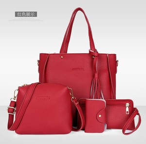 Set de Cuatro Piezas Estilo Coreano de Moda para Mujer Bolso Grande de Hombro Cruzado con Cremallera y Bolso de Mano Tipo Cubo de PU con Borla para Suegra - Product Image 6