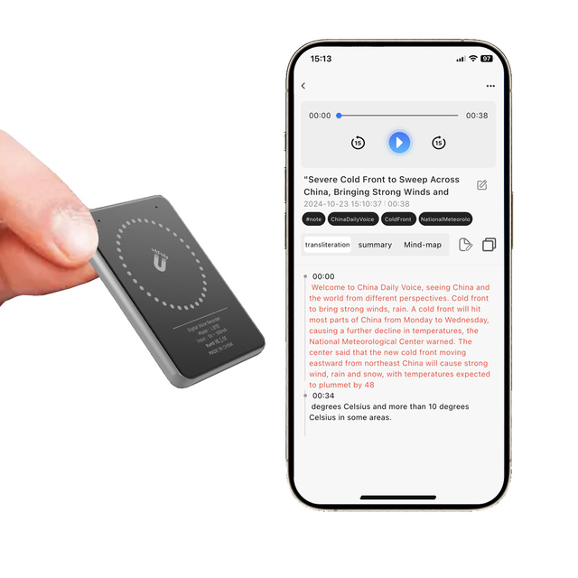 AI Voice Recorder Slim Device 64GB PCM High Quality Magnetic OTG Recording Device for Business Meeting