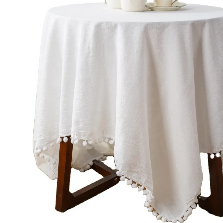 high quality Solid Color Tablecloths Tassel Rectangular Tablecloth Cotton Linen Table Cloth Table Cover for Party Indoor Outdoor