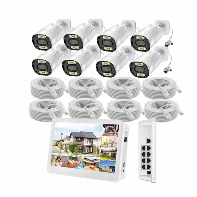 5MP POE CCTV Surveillance System Night Vision 12inches LCD Monitor Metal Housing Bullet Security IPC 8 Channel NVR 8 Bullet