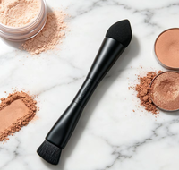 Pinceau de Maquillage Professionnel de Luxe Végétalien 4-en-1 Personnalisé de Haute Qualité pour le Mélange des Teintes, Outil Unique, Marque Privée, Noir, Vente en Gros