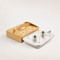 Grand plateau commercial jetable en aluminium pour poisson grillé avec support chauffant et boîte de transport en papier kraft