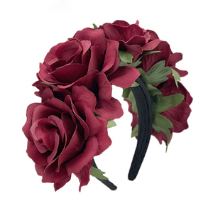 Accessoires pour cheveux <span class=keywords><strong>de</strong></span> fête rétro BELLEWORLD grand bandeau couronne <span class=keywords><strong>de</strong></span> fleurs roses bandeau antidérapant <span class=keywords><strong>de</strong></span> couleur unie fleurs artificielles - Product Image 4
