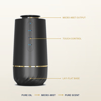 Diffuseur de parfum pour voiture en forme de tasse 50ml, aluminium aéronautique, lumière d'ambiance 7 couleurs, effet ciel étoilé, contrôle intelligent 3 niveaux, USB Type-C, OEM Noir