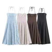 Vêtements pour femmes sur mesure, mode estivale et élégante, robe midi à col halter à pois pour femmes