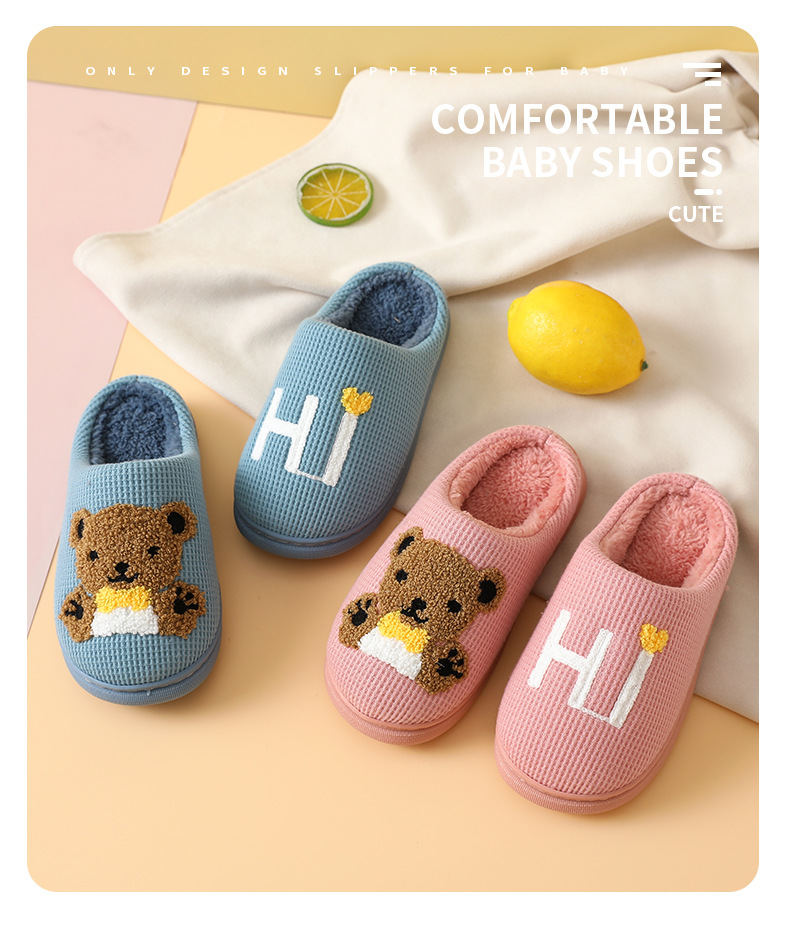 Wholesale Children Boy Girls Plush Slippers Winter Warm Cotton Kids Slipper Shoes