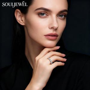 Bague d'éternité classique Souljewel en moissanite, plaquée rhodium, sertie pavé, en argent sterling 925, cercle complet, pour mariage, haute joaillerie - Product Image 5