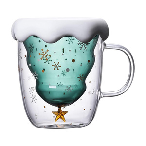 Taza de vidrio de doble pared aislada con asa Taza de árbol de Navidad de borosilicato alto para café, té o vasos de vidrio Espresso - Product Image 1