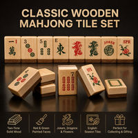 Set Mahjong Kayu Solid Gaya Amerika Ubin Berbintik Karakter Bambu Joker Musim Bunga Hadiah