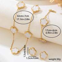 YWJW 1 Set de Joyería de Moda Europea y Americana, Chapado en Oro, Aleación, Trébol de Cinco Hojas, Pulsera, Collar y Pendientes para Mujer