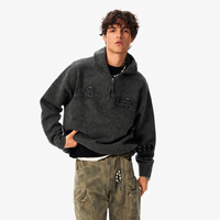 Pull en tricot décontracté pour homme, coupe ample, à capuche, demi-zip, avec logo en relief, pour l'automne/hiver